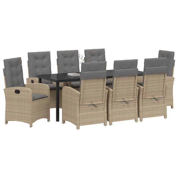 vidaXL Ensemble de salle &agrave; manger pour jardin 9 pcs Beige polyrotin