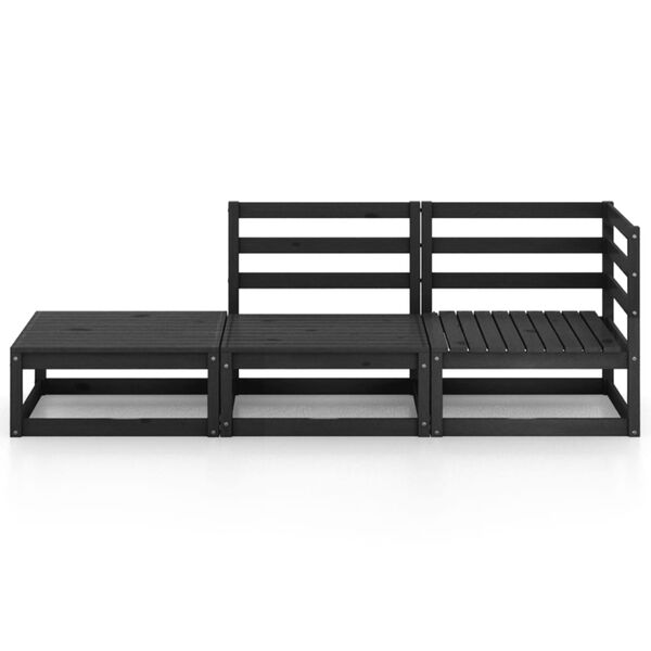 vidaXL Salon de jardin 3 pcs noir bois de pin massif