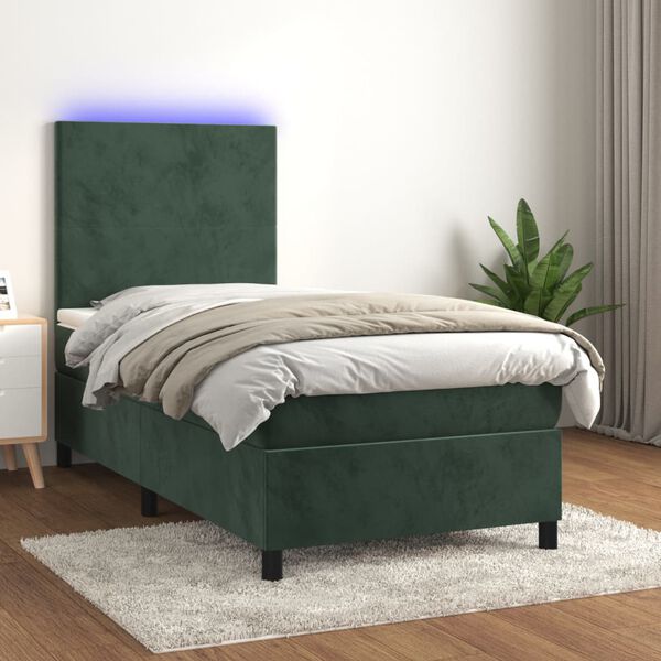 vidaXL Sommier &agrave; lattes de lit avec matelas et LED Vert fonc&eacute; 90x190cm