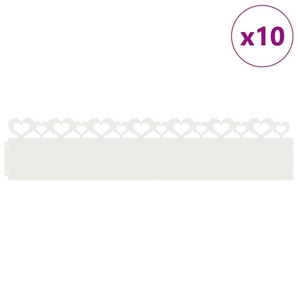 vidaXL Bordures de pelouse 10 pcs Blanc 103 x 0,05 x 22 cm Acier