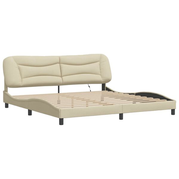 vidaXL Cadre de lit avec LED sans matelas Hvar cr&egrave;me 200x200 cm tissu