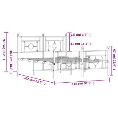 vidaXL Cadre de lit métal sans matelas et pied de lit blanc 140x200 cm