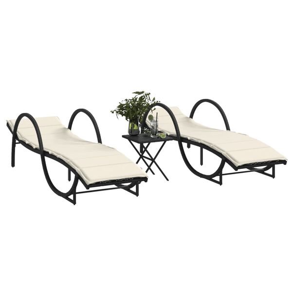 vidaXL Chaises longues lot de 2 avec table noir r&eacute;sine tress&eacute;e