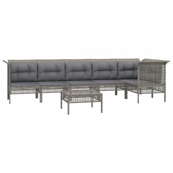 vidaXL Salon de jardin 7 pcs avec coussins Gris R&eacute;sine tress&eacute;e