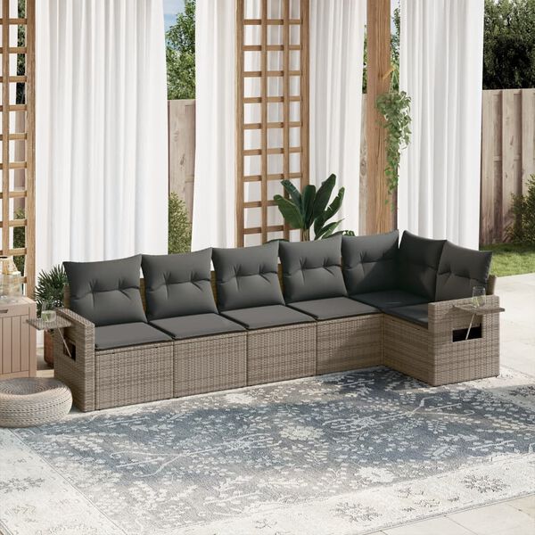 vidaXL Salon de jardin 6 pcs avec coussins gris r&eacute;sine tress&eacute;e