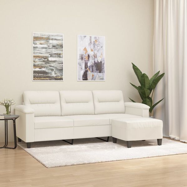 vidaXL Canap&eacute; &agrave; 3 places avec repose-pieds Cr&egrave;me 180 cm Similicuir