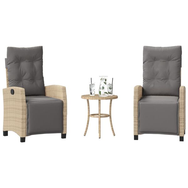 vidaXL Ensemble de bistro 3 pcs coussins m&eacute;lange beige r&eacute;sine tress&eacute;e