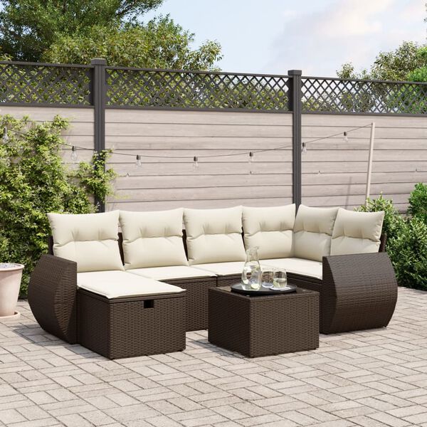 vidaXL Salon de jardin avec coussins 6 pcs marron résine tressée