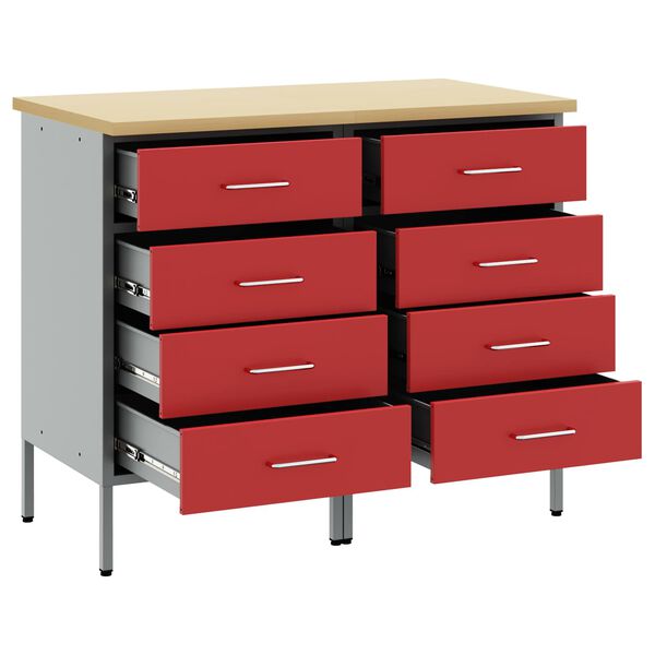 vidaXL Placard de travail 2 pcs Rouge et Gris 100 x 55 x 85 cm