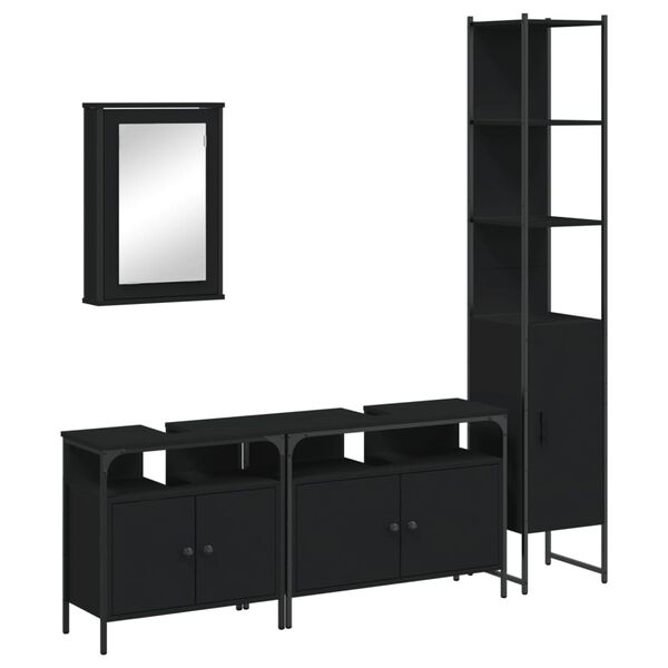 vidaXL Ensemble de meubles salle de bain 4 pcs noir bois d'ing&eacute;nierie