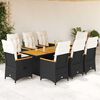 vidaXL Ensemble &agrave; manger de jardin 9pcs coussins noir r&eacute;sine tress&eacute;e