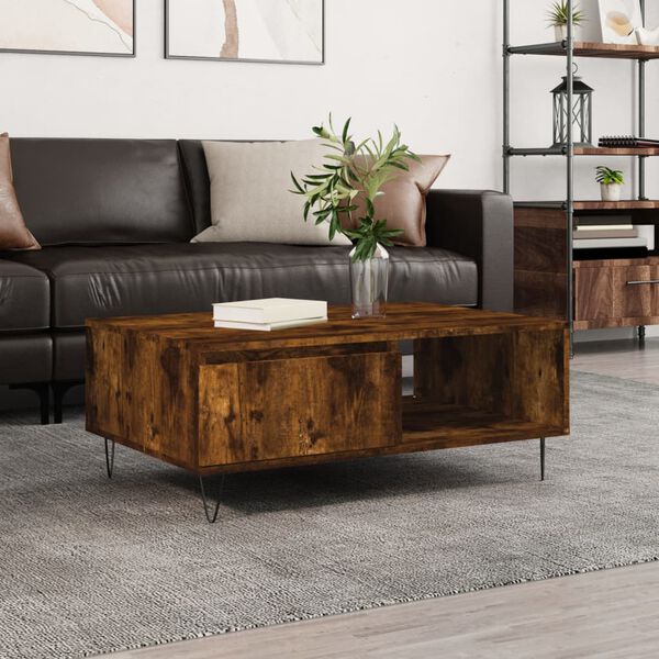 vidaXL Table basse ch&ecirc;ne fum&eacute; 90x60x35 cm bois d'ing&eacute;nierie