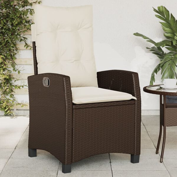 vidaXL Chaise inclinable de jardin avec coussins marron r&eacute;sine tress&eacute;e