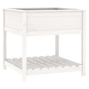 vidaXL Jardini&egrave;re avec &eacute;tag&egrave;re Blanc 82,5x82,5x81cm Bois massif de pin