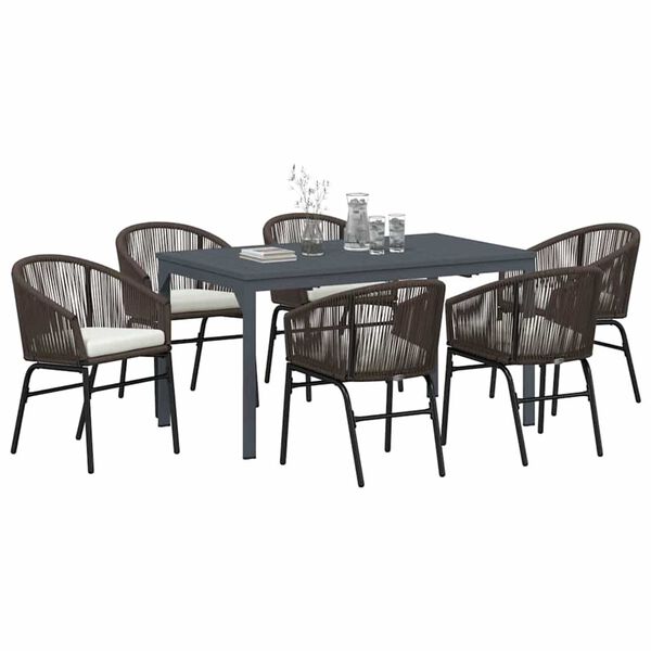 vidaXL Ensemble de salle &agrave; manger pour jardin 7 pcs Marron polyrotin