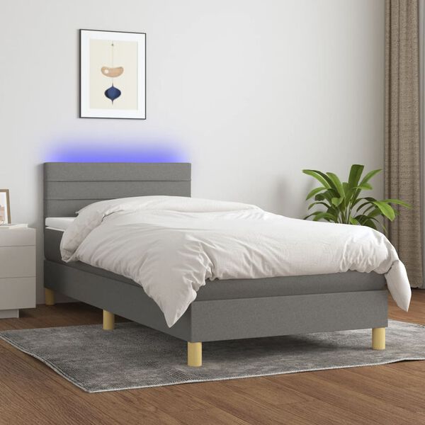 vidaXL Sommier &agrave; lattes de lit avec matelas et LED Gris fonc&eacute; 90x190cm