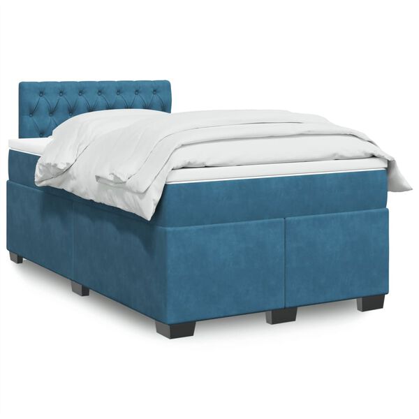 vidaXL Sommier &agrave; lattes de lit et matelas Bleu fonc&eacute; 120x200cm Velours