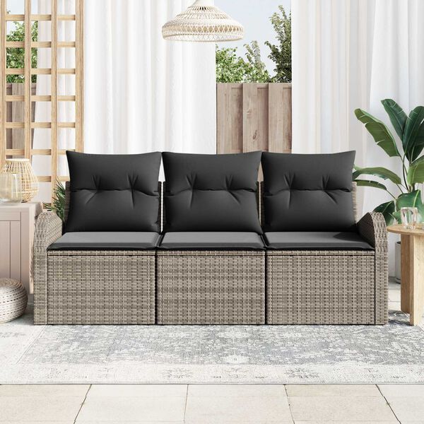 vidaXL Ensemble de canap&eacute; de jardin avec coussin 3 pcs Gris Poly rotin