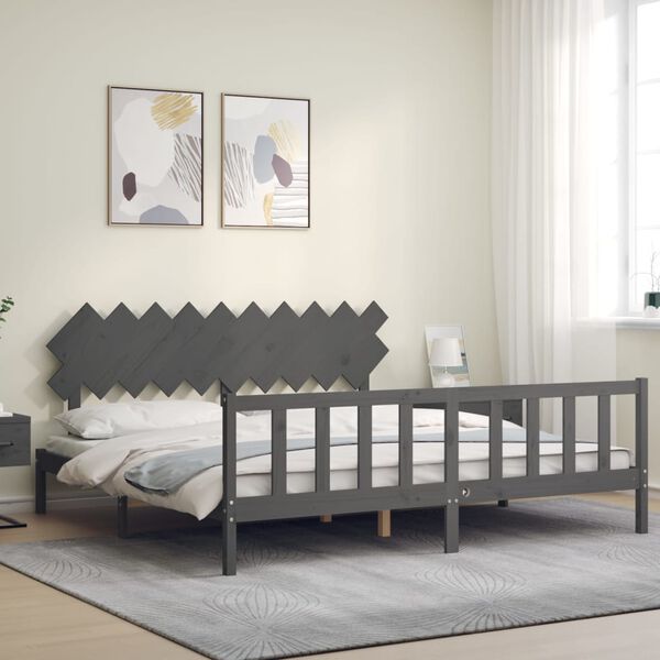 vidaXL Cadre de lit sans matelas gris 200x200 cm bois massif de pin