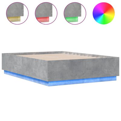 vidaXL Cadre de lit avec LED sans matelas gris béton 140x190 cm