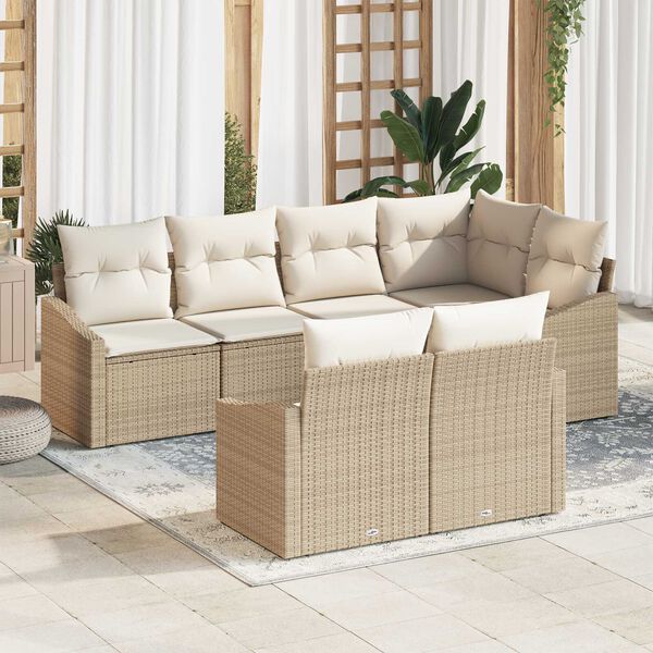vidaXL Ensemble de canap&eacute; de jardin 7 pcs Beige et blanc polyrotin