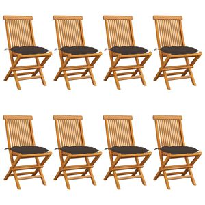 vidaXL Chaises pliantes avec coussins taupe, 8 pi&egrave;ces, en bois de teck massif