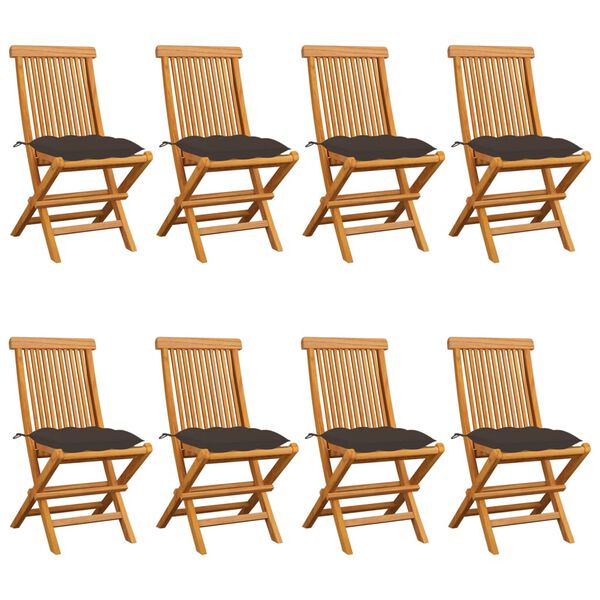 vidaXL Chaises de jardin et coussins taupe lot de 8 Bois teck massif