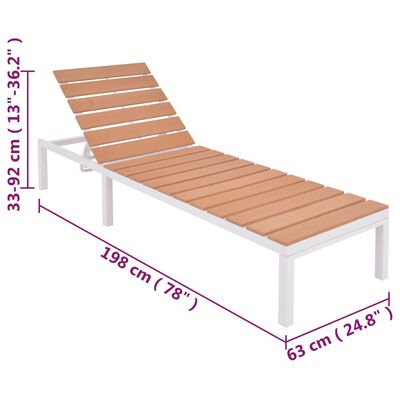 vidaXL Chaise longue avec table Aluminium WPC Blanc et Marron