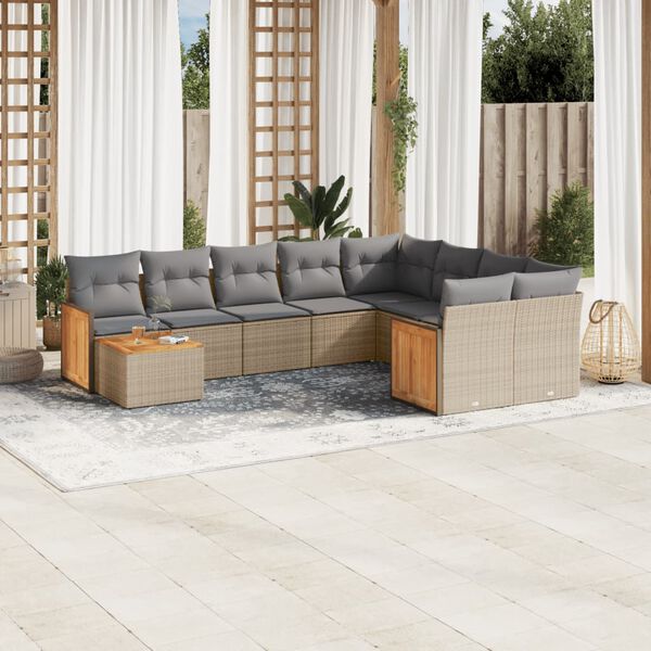 vidaXL Salon de jardin avec coussins 10 pcs beige r&eacute;sine tress&eacute;e