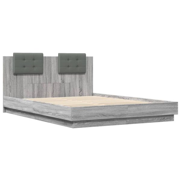 vidaXL Cadre de lit avec LED sans matelas sonoma gris 120x200 cm