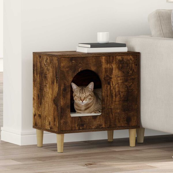 vidaXL Maison pour chat Ch&ecirc;ne fum&eacute; 51 x 30 x 52 cm Bois d'ing&eacute;nierie