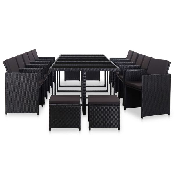 vidaXL Ensemble à manger d'extérieur 15 pcs avec coussins rotin Noir