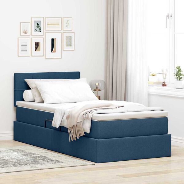 vidaXL Lit avec rangement et LED avec matelas Bleu 90 x 200 cm tissu