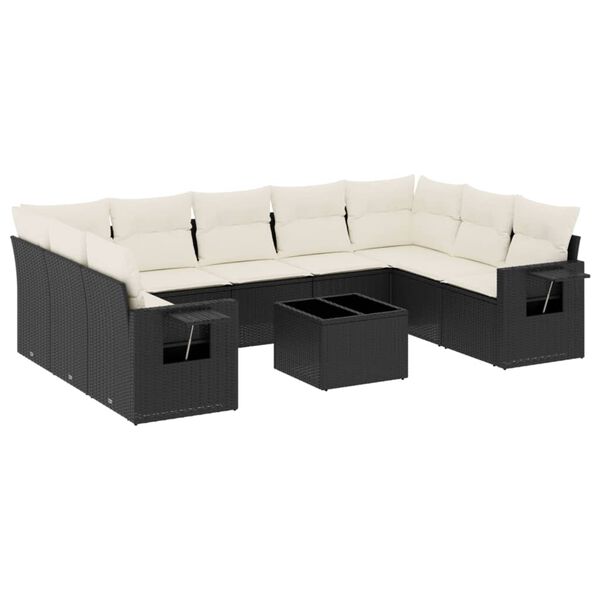 vidaXL Salon de jardin 10 pcs avec coussins noir r&eacute;sine tress&eacute;e