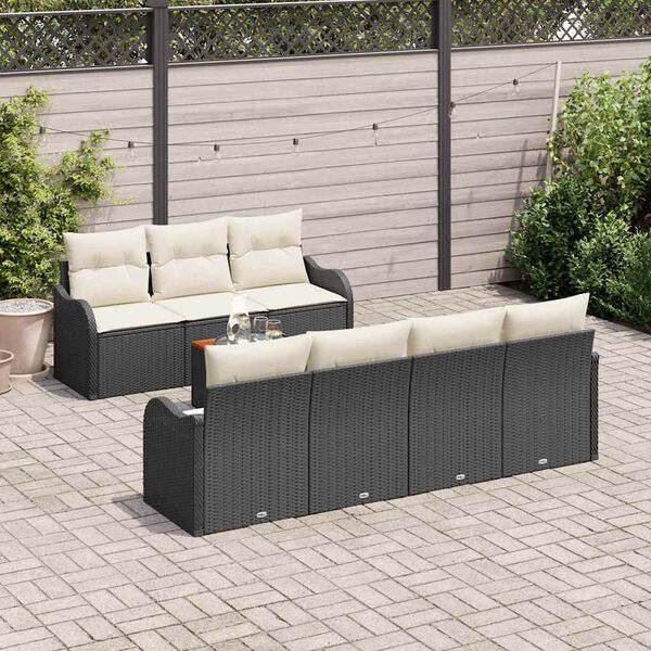 vidaXL Ensemble de canap&eacute; de jardin 8 pcs Noir et Cr&egrave;me polyrotin