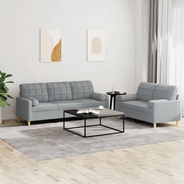 vidaXL Ensemble de canap&eacute;s 2 pcs coussins gris clair tissu