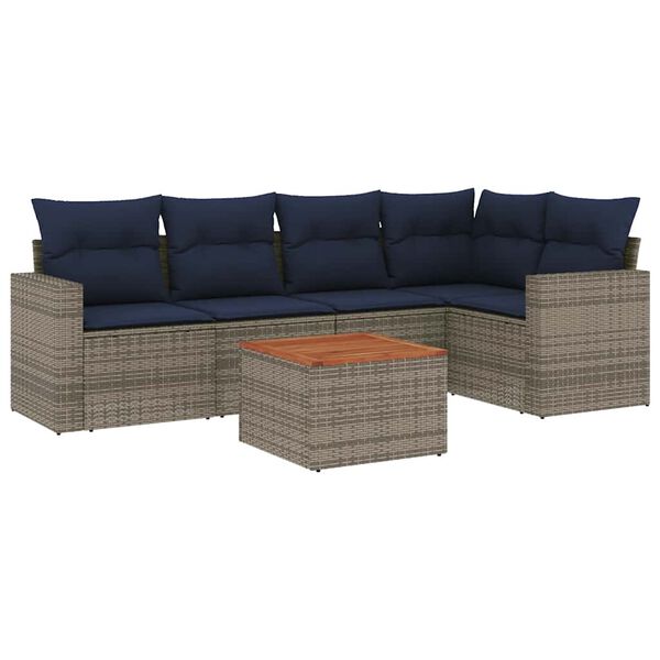 vidaXL Salon de jardin 6 pcs avec coussins gris r&eacute;sine tress&eacute;e