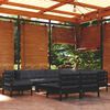 vidaXL Salon de jardin 10 pcs avec coussins Noir Bois de pin massif