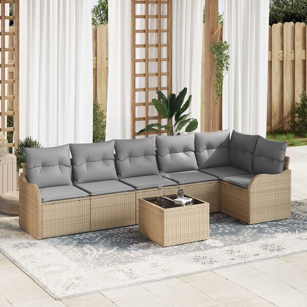 vidaXL Ensemble de canap&eacute; de jardin avec coussin 7 pcs Noir Poly rotin