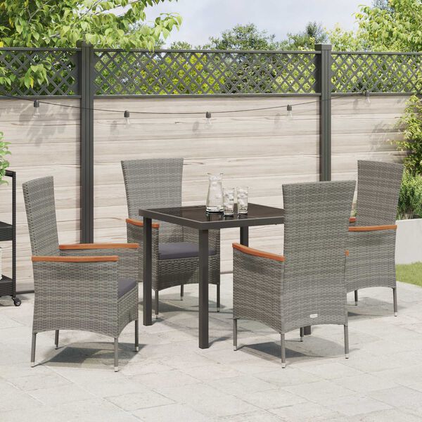 vidaXL Ensemble de salle &agrave; manger pour jardin avec coussin 5 pcs Gris