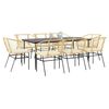 vidaXL Ensemble &agrave; manger jardin coussins 9pcs marron poly rotin verre