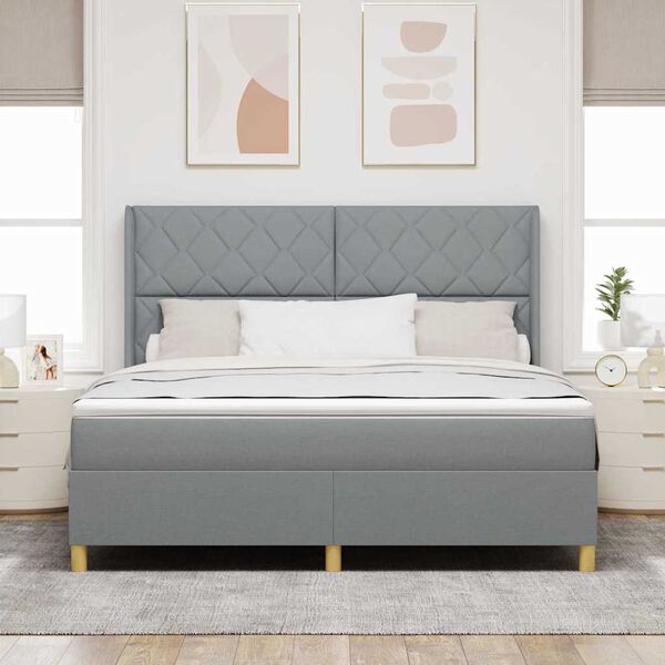 vidaXL Lit &agrave; ressorts avec matelas Gris clair 180 x 200 cm tissu