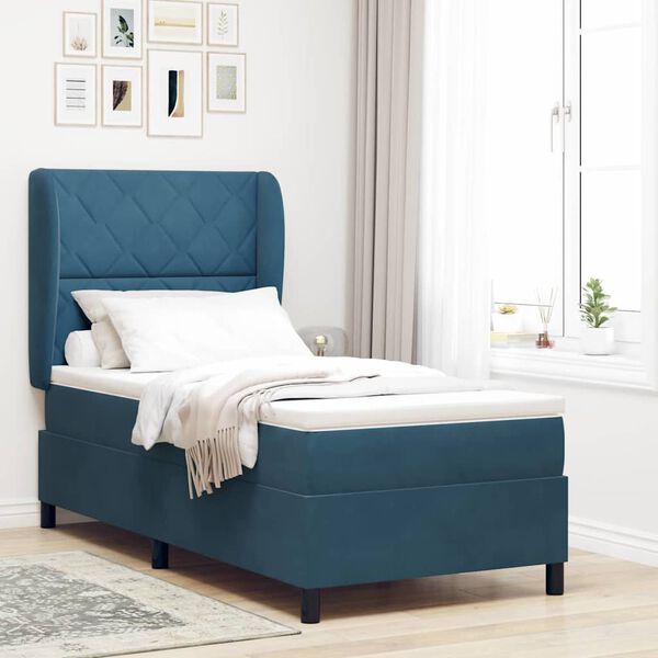 vidaXL Lit &agrave; ressorts avec matelas Bleu fonc&eacute; 200 x 90 cm Polyester