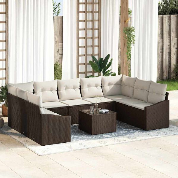 vidaXL Ensemble de canap&eacute; de jardin 10 pcs Marron Poly rotin