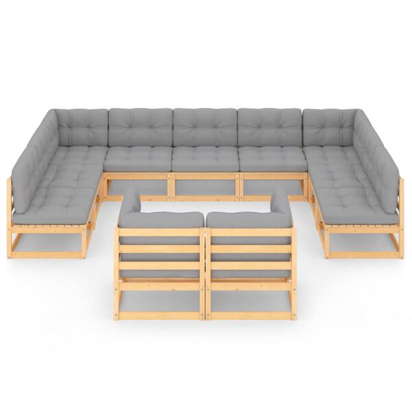 vidaXL Salon de jardin 11 pcs avec coussins Bois de pin massif