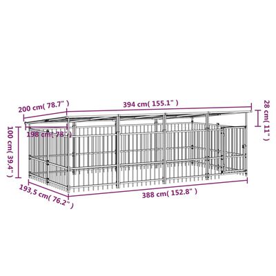 vidaXL Chenil d'extérieur avec toit pour chiens Acier 7,51 m²