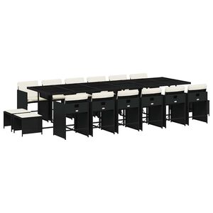 vidaXL Ensemble &agrave; manger de jardin 17 pcs coussins noir r&eacute;sine tress&eacute;e