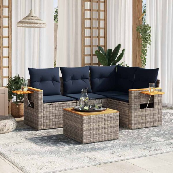 vidaXL Salon de jardin 5 pcs avec coussins gris r&eacute;sine tress&eacute;e