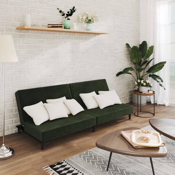 vidaXL Canap&eacute;-lit &agrave; 2 places Vert fonc&eacute; Velours