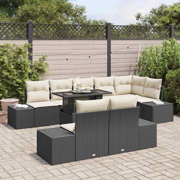 vidaXL Ensemble de canap&eacute; de jardin avec coussin 9 pcs Noir et cr&egrave;me